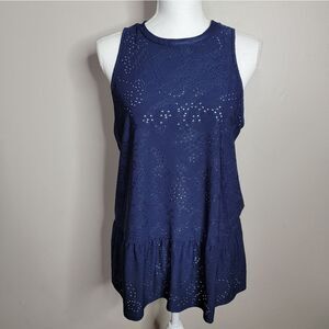 W5 Eyelet Navy Tank Top Medium